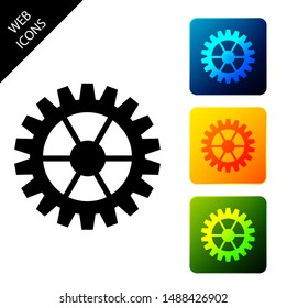 Gear icon isolated on white background. Cogwheel gear settings sign. Cog symbol. Set icons colorful square buttons. Vector Illustration