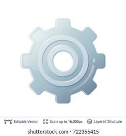 Gear icon isolated on white. Metallic mechanical part. Service or settings symbol. Vector illustration.