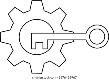 gear icon and key icon with white background.with black lines