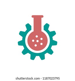 gear icon with lab glass icon vector logo template 