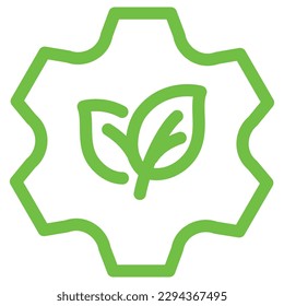 Gear icon with leaf.Vector simple line icon for eco, recycle or sustainable products.	