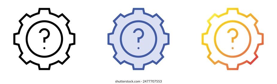 Zahnradsymbol. Lineares, blaues Füllungs- und Verlaufsstil-Design auf weißem Hintergrund