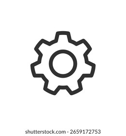 Ícone de engrenagem, estilo linear. Configurações, ferramentas ou configuração do sistema. Linha com traçado editável.
