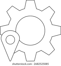 gear icon and location icon with white background.with black lines