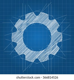 Gear icon logo sketch. Blueprint. Architect. Vector illustration.
