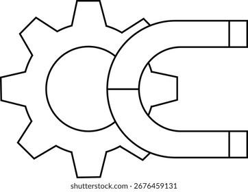 gear icon and magnet icon with white background.with black lines