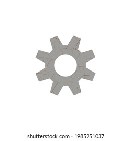 Gear icon. Old, grunge, rusty clock mechanism. Business recession concept, symbol of old element, destroyed machinery. Round gear movement element. For presentation design vector illustration