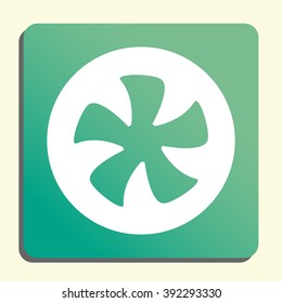 Gear icon, on button style green background, yellow light, shadow