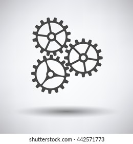 Gear icon on gray background, round shadow. Vector illustration.