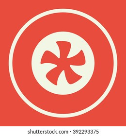 Gear icon, on red background, white circle border, white outline