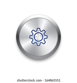 Gear icon on vector metal button. 