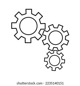 Icono de engranaje sobre fondo blanco. Preferencias y símbolos de ayuda. Perfecto para logotipos, sitios web, aplicaciones móviles y medios sociales.