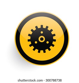 Gear icon on yellow button background,clean vector