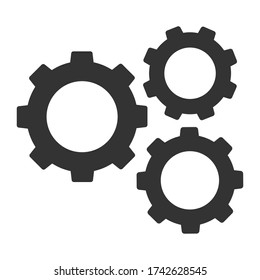 Gear icon. Online support or technical works on website. Three gray gears isolated on white background. Vector illustartion.