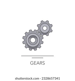 Gear icon. Outline colorful icon of gears on white. Vector illustration