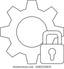 gear icon and padlock icon with white background.with black lines