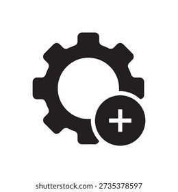 Gear icon with a plus symbol representing strategy growth, business optimization, and addition.