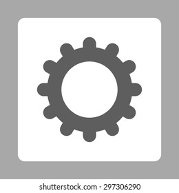 Gear icon from Primitive Buttons OverColor Set. This rounded square flat button is drawn with dark gray and white colors on a silver background.