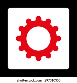 Gear icon from Primitive Buttons OverColor Set. This rounded square flat button is drawn with red and white colors on a black background.