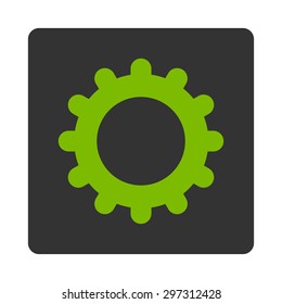 Gear icon from Primitive Buttons OverColor Set. This rounded square flat button is drawn with eco green and gray colors on a white background.