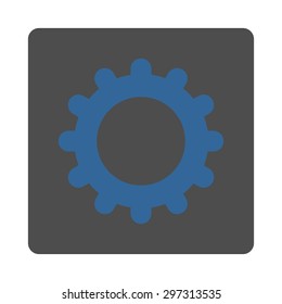 Gear icon from Primitive Buttons OverColor Set. This rounded square flat button is drawn with cobalt and gray colors on a white background.