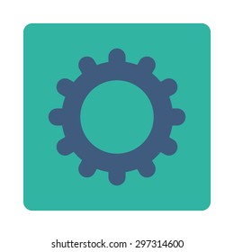 Gear icon from Primitive Buttons OverColor Set. This rounded square flat button is drawn with cobalt and cyan colors on a white background.