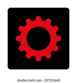 Gear icon from Primitive Buttons OverColor Set. This rounded square flat button is drawn with intensive red and black colors on a white background.