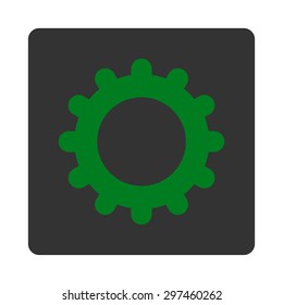Gear icon from Primitive Buttons OverColor Set. This rounded square flat button is drawn with green and gray colors on a white background.