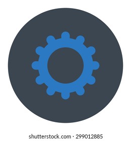 Gear icon from Primitive Round Buttons OverColor Set. This round flat button is drawn with smooth blue colors on a white background.