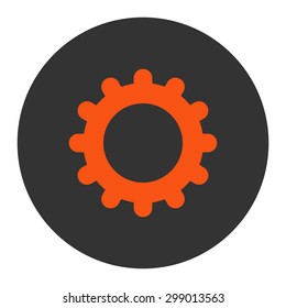 Gear icon from Primitive Round Buttons OverColor Set. This round flat button is drawn with orange and gray colors on a white background.
