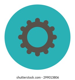 Gear icon from Primitive Round Buttons OverColor Set. This round flat button is drawn with grey and cyan colors on a white background.