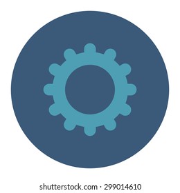 Gear icon from Primitive Round Buttons OverColor Set. This round flat button is drawn with cyan and blue colors on a white background.