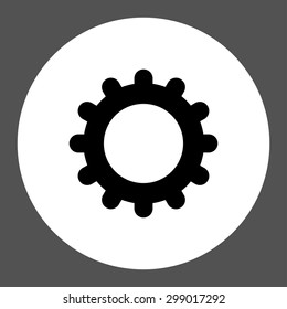 Gear icon from Primitive Round Buttons OverColor Set. This round flat button is drawn with black and white colors on a gray background.