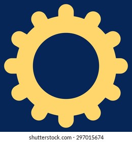 Gear icon from Primitive Set. This isolated flat symbol is drawn with yellow color on a blue background, angles are rounded.