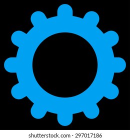 Gear icon from Primitive Set. This isolated flat symbol is drawn with blue color on a black background, angles are rounded.