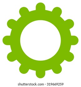 Gear icon from Primitive Set. This isolated flat symbol is drawn with eco green color on a white background, angles are rounded.