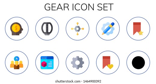 gear icon set. 10 flat gear icons.  Simple modern icons about  - head, time management, pedal, settings, configuration, bookmark, wrench