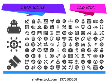 gear icon set. 120 filled gear icons.  Collection Of - Worker, Pistons, Settings, Oxygen tank, Bike, Basketball, Saddle, Vision, Cogwheel, Wheel, Gear, Cricket, Configuration