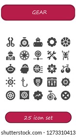  gear icon set. 25 filled gear icons. Simple modern icons about  - Tool, Wheel, Worker, Settings, Basketball, Spoke wheel, Processing, Tools, Cricket, Aqualung, Setting, Bike