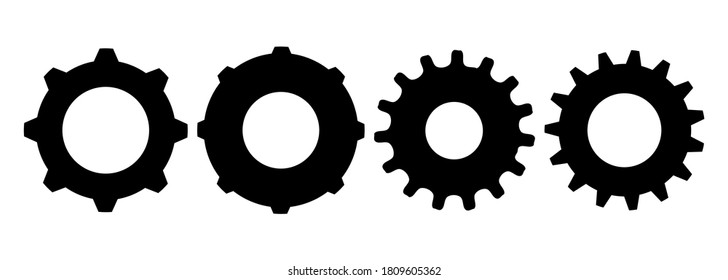Gear icon set – Black gear and cog wheel on white background – Progress or construction concept– Isolated vector illustration