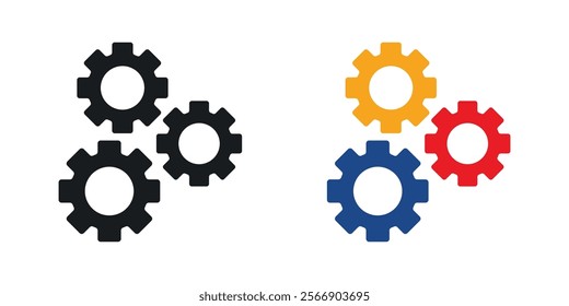 Gear icon set in black and colored