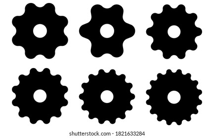 gear icon set black on white background. flat simple round engine wheel