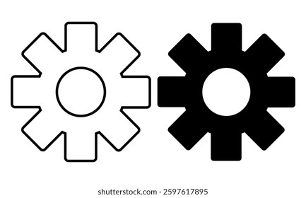 Gear icon set. Black settings icon. cogs symbol. gear wheel mechanism. black outline and filled version. Gear symbol vector sign isolated on white background. New business idea, teamwork,  eps10