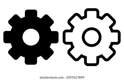 Gear icon set. Black settings icon. cogs symbol. gear wheel mechanism. black outline and filled version. Gear symbol vector sign isolated on white background. New business idea, teamwork,  eps10