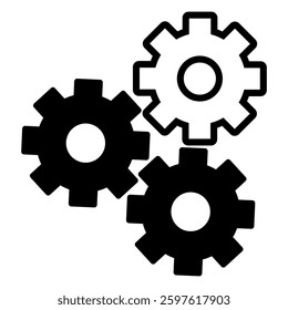 Gear icon set. Black settings icon. cogs symbol. gear wheel mechanism. black outline and filled version. Gear symbol vector sign isolated on white background. New business idea, teamwork,  eps10