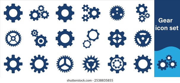 Gear icon set, black gear wheel icons collection. Cogwheel vector icon