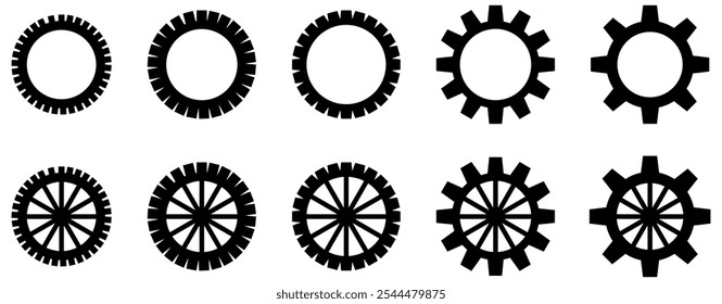 Gear icon set, black gear wheel icons collection. Cogwheel vector icon.