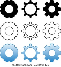 Juego de iconos de engranajes – Ruedas dentadas azules y grises en estilo plano