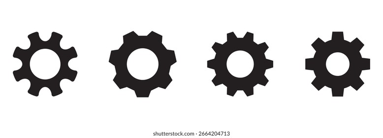 
Conjunto de iconos de engranajes . Conjunto de íconos de engranajes, engranaje con el símbolo de marca de verificación. colección de íconos de rueda dentada negra. eps 10  