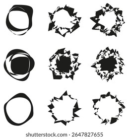 Conjunto de iconos de engranajes. Formularios de contorno circular. Símbolos mecánicos Vectores. Abstracto blanco negro.